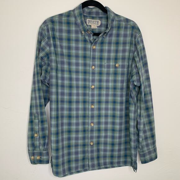 Duluth Trading Co Blue Green Plaid Relaxed Fit Size Medium 100% Cotton - Picture 1 of 6